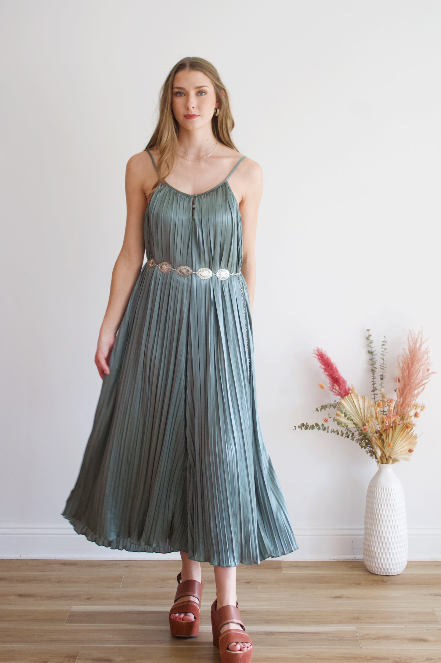 Elia Olive Pleated Jumpsuit