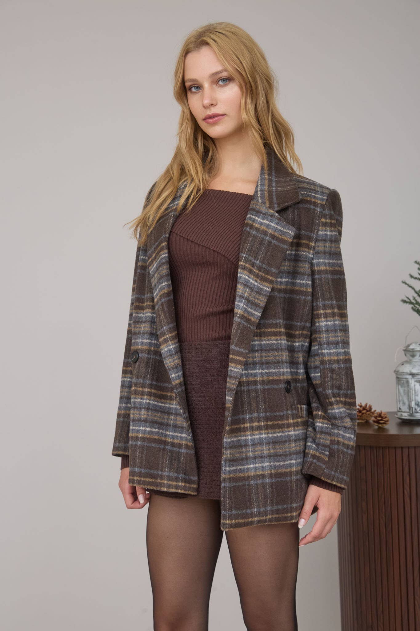 Amaka Brown Plaid Jacket