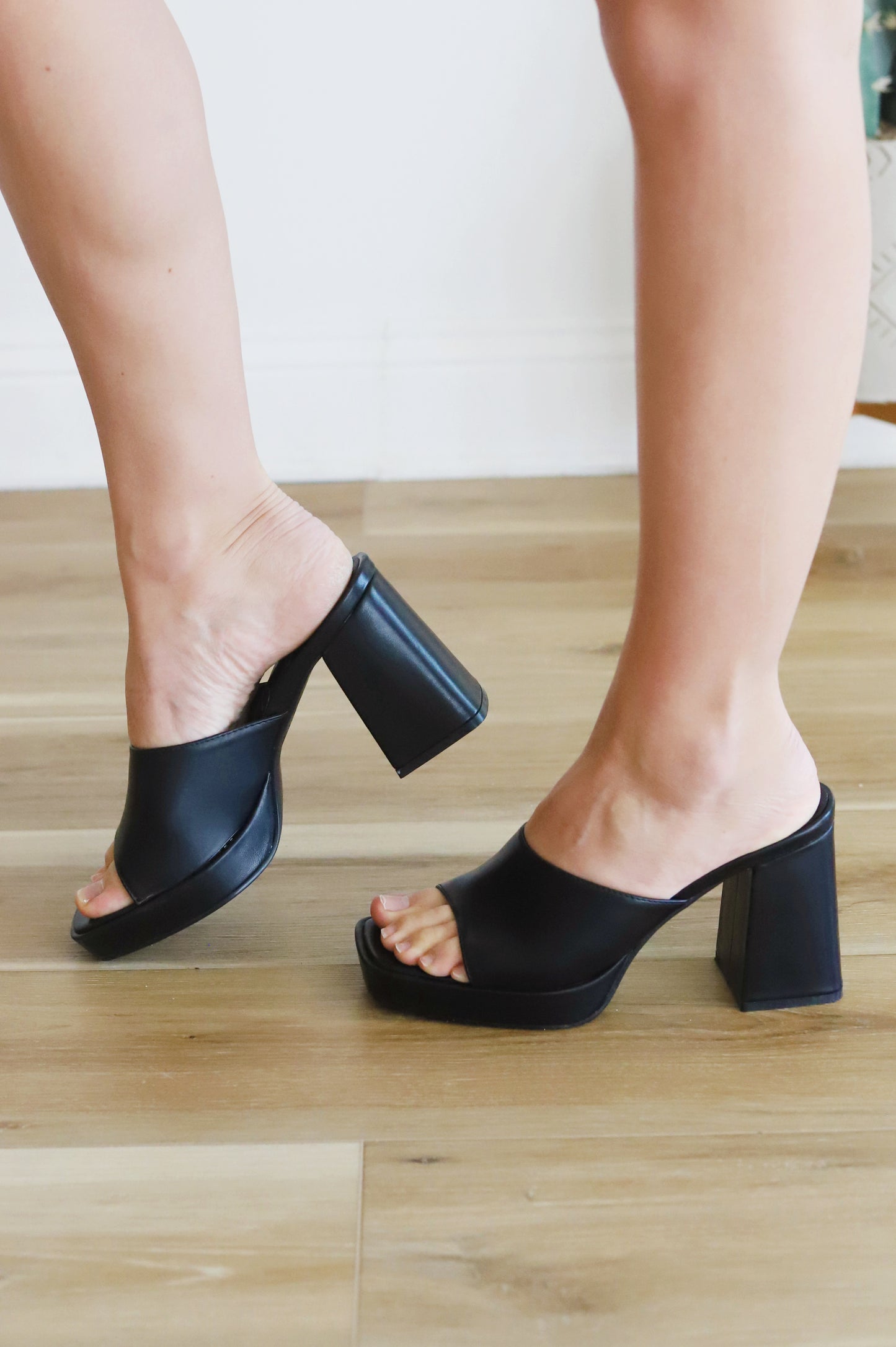 Flared Block Black Heels