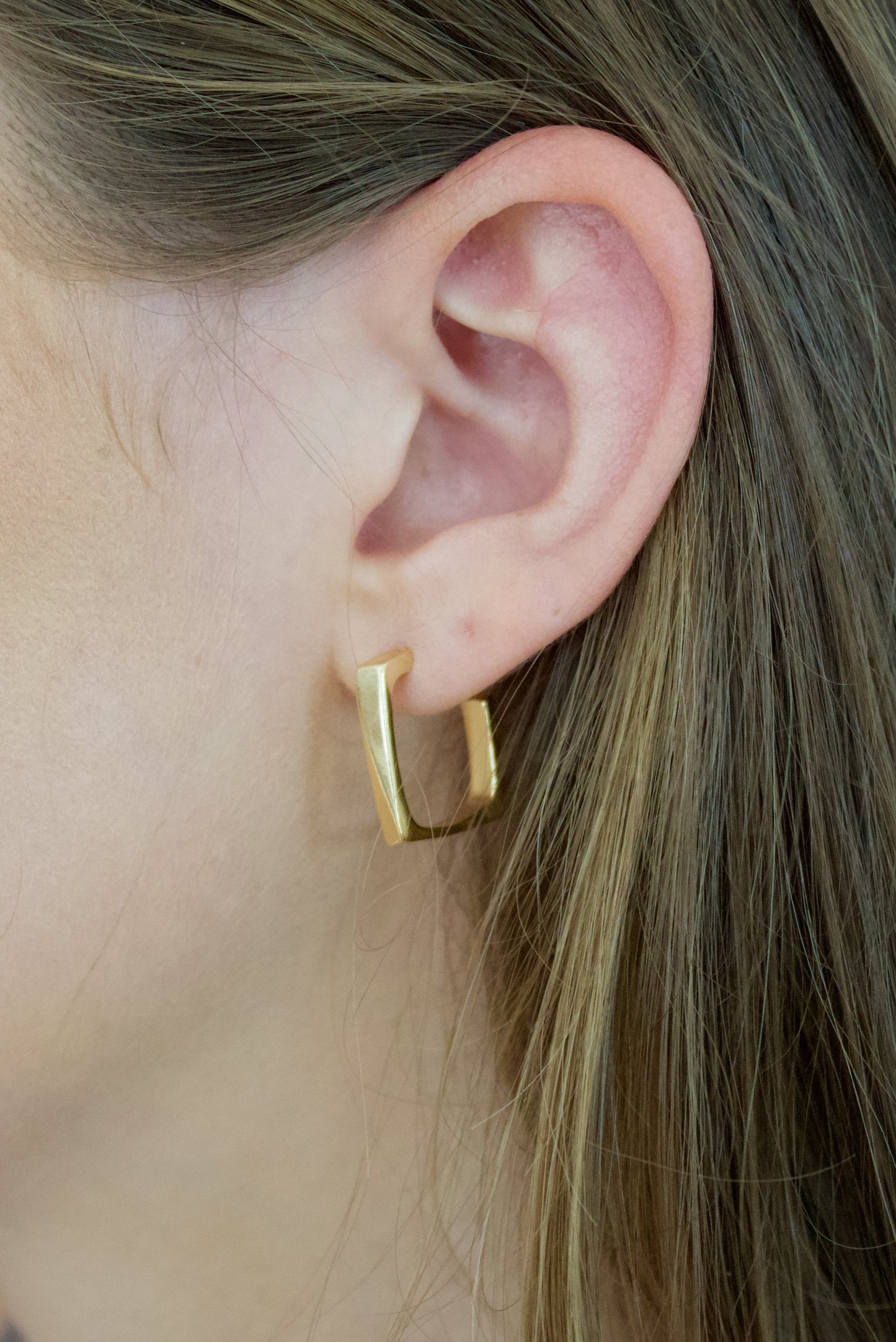 Rectangle Gold Shape Open Hoops