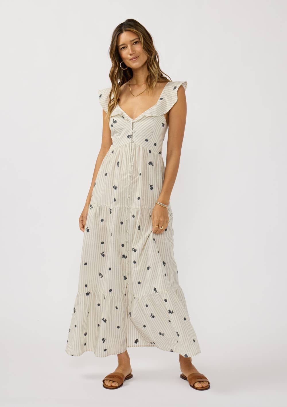 Deirdre Embroidered Stripe Maxi Dress