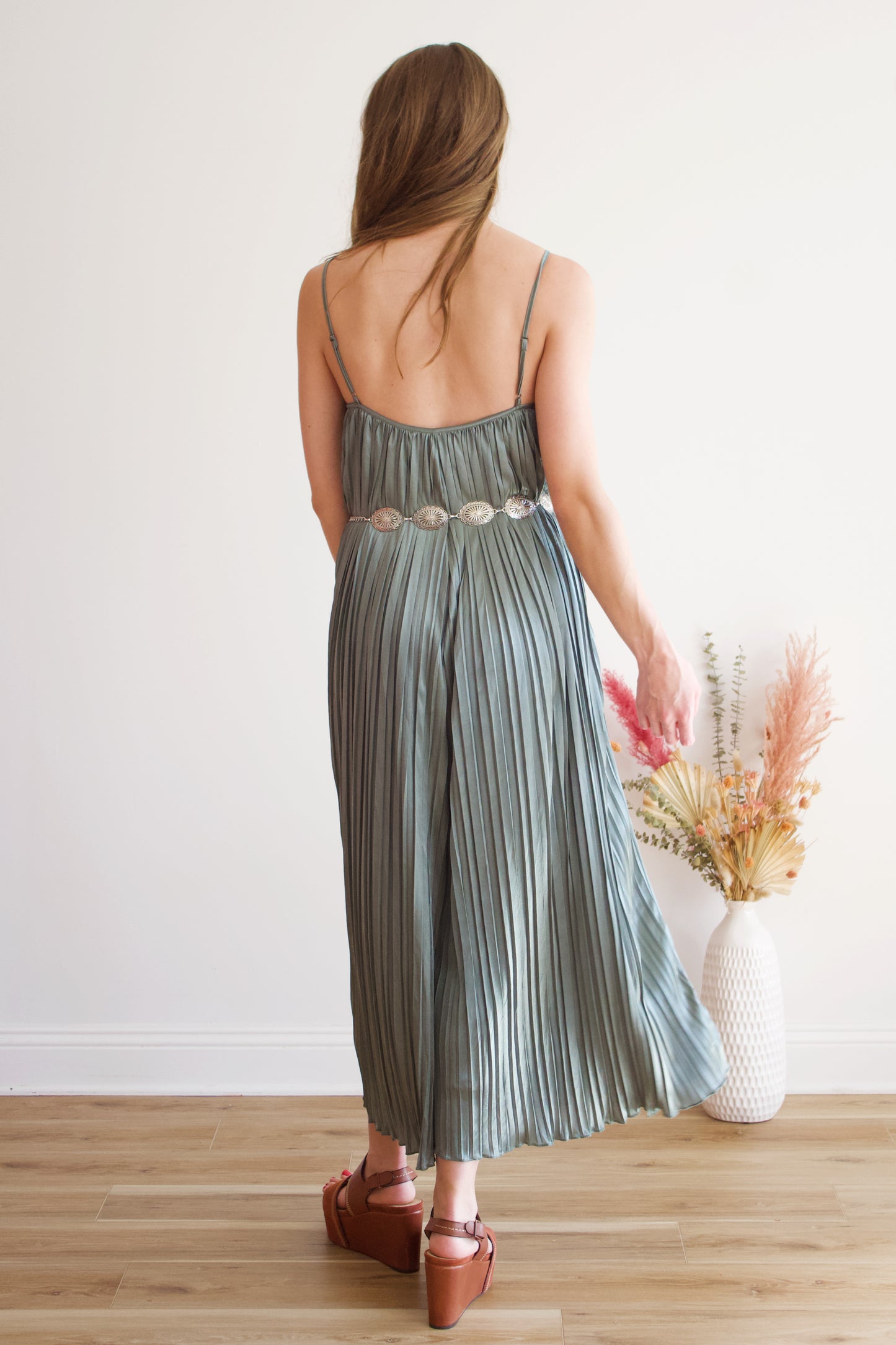 Elia Olive Pleated Jumpsuit