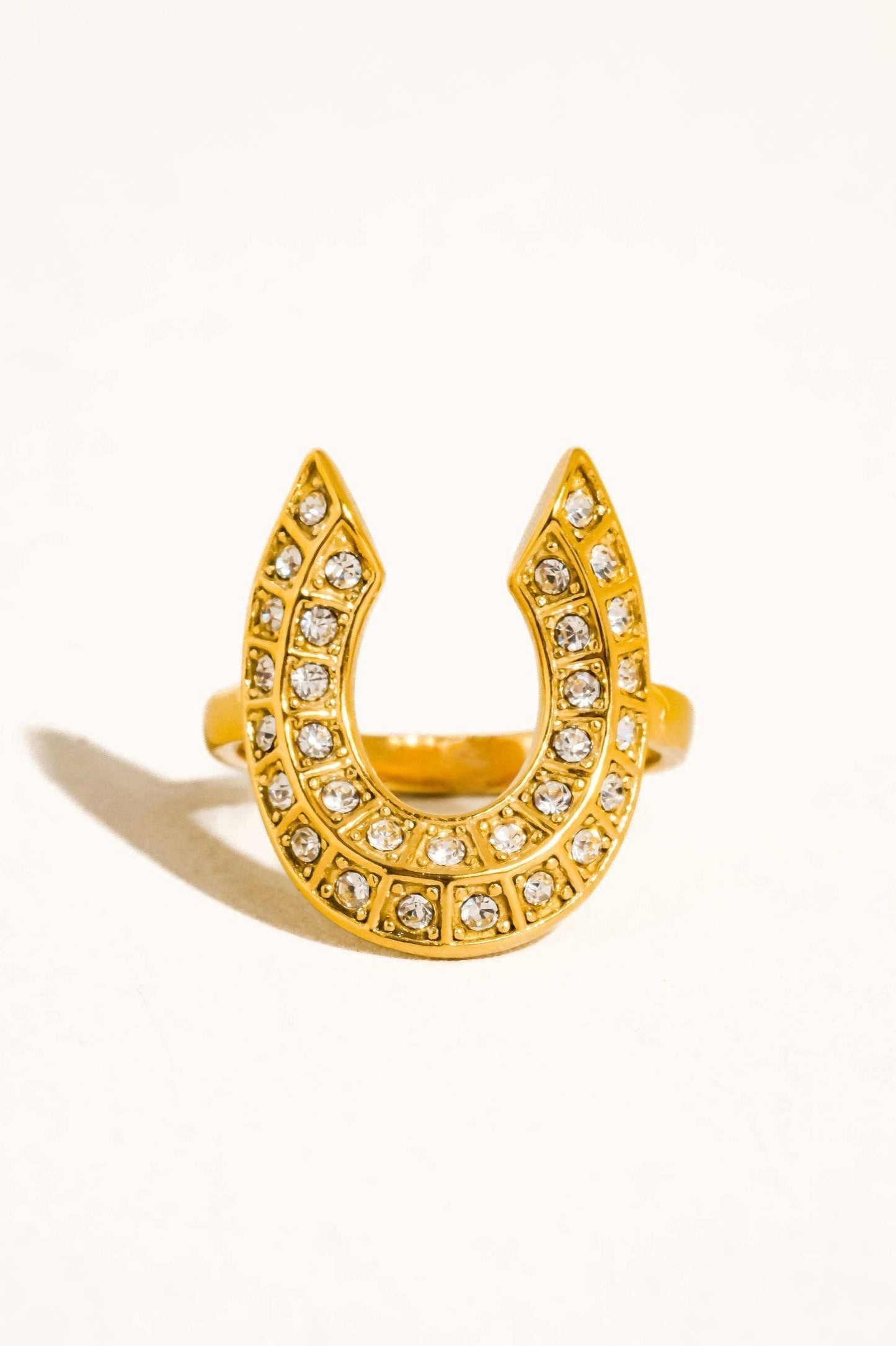 18K Gold Non-Tarnish CZ Horseshoe Ring