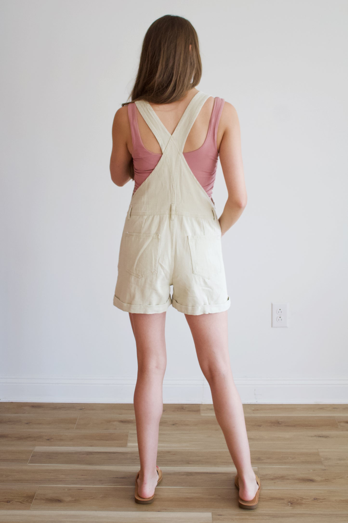 Tan Cuffed Denim Overalls