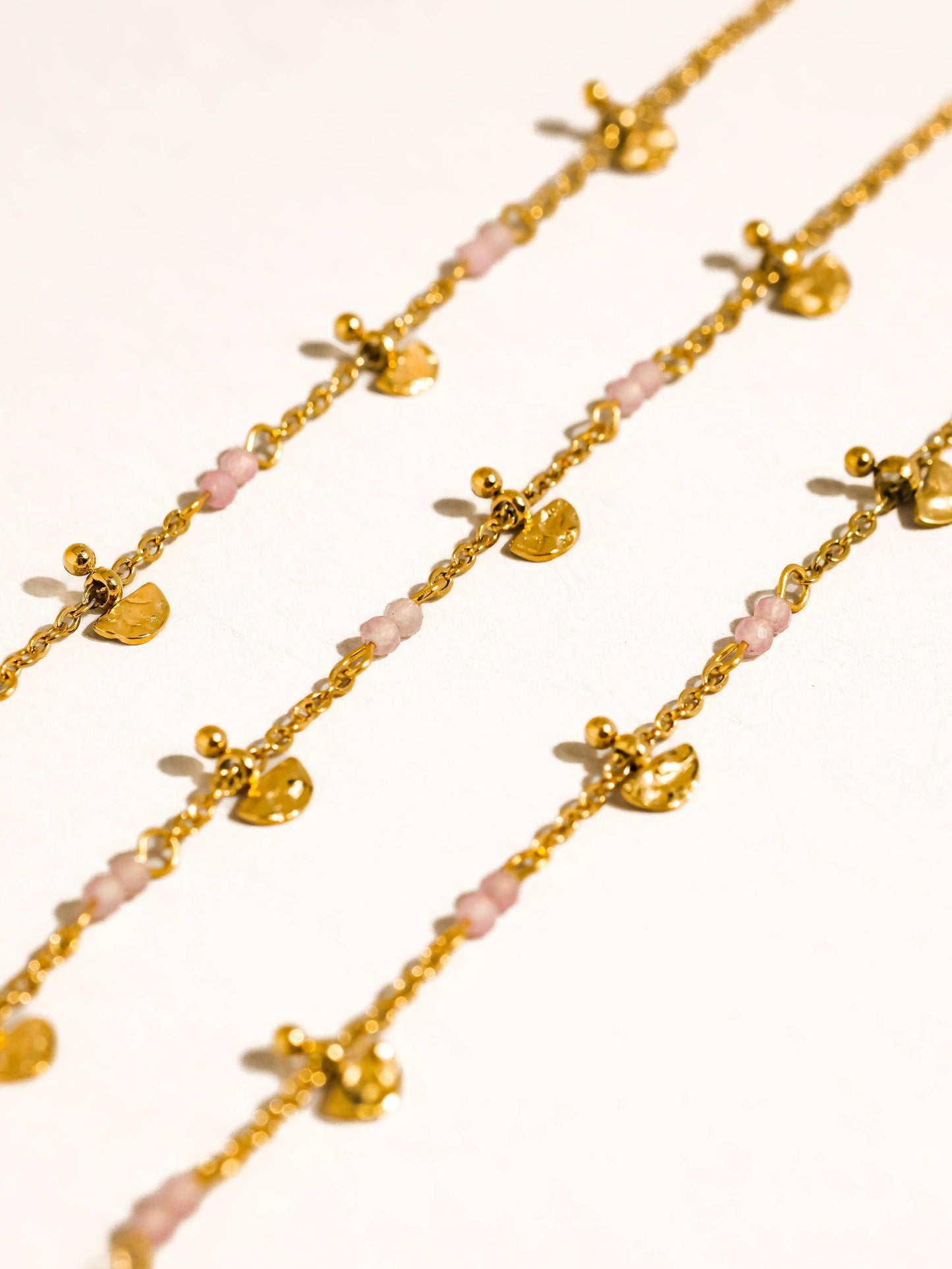 Pink Beaded Charm Chain Necklace