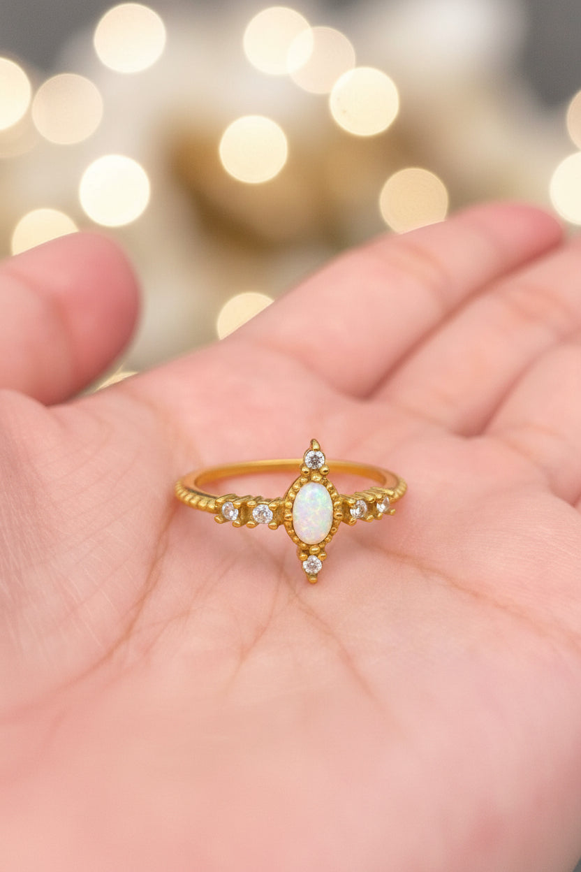 Inlaid CZ&Opal Ring