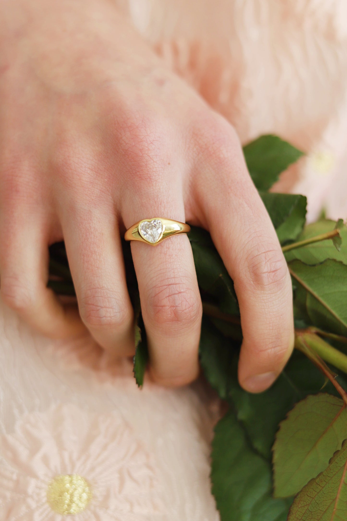 Crystal Heart Signet Ring