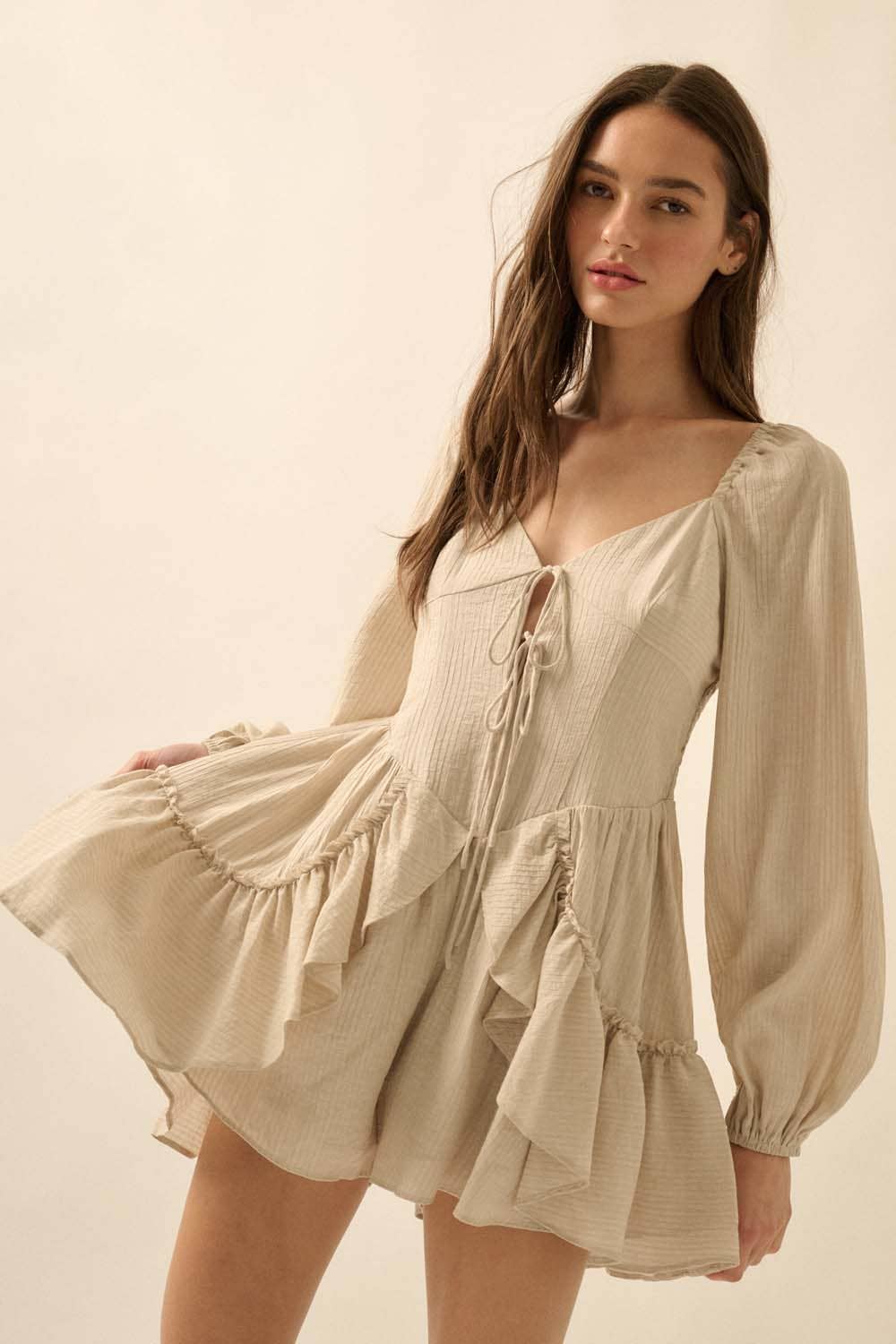 Kristin Ruffle Cream Romper
