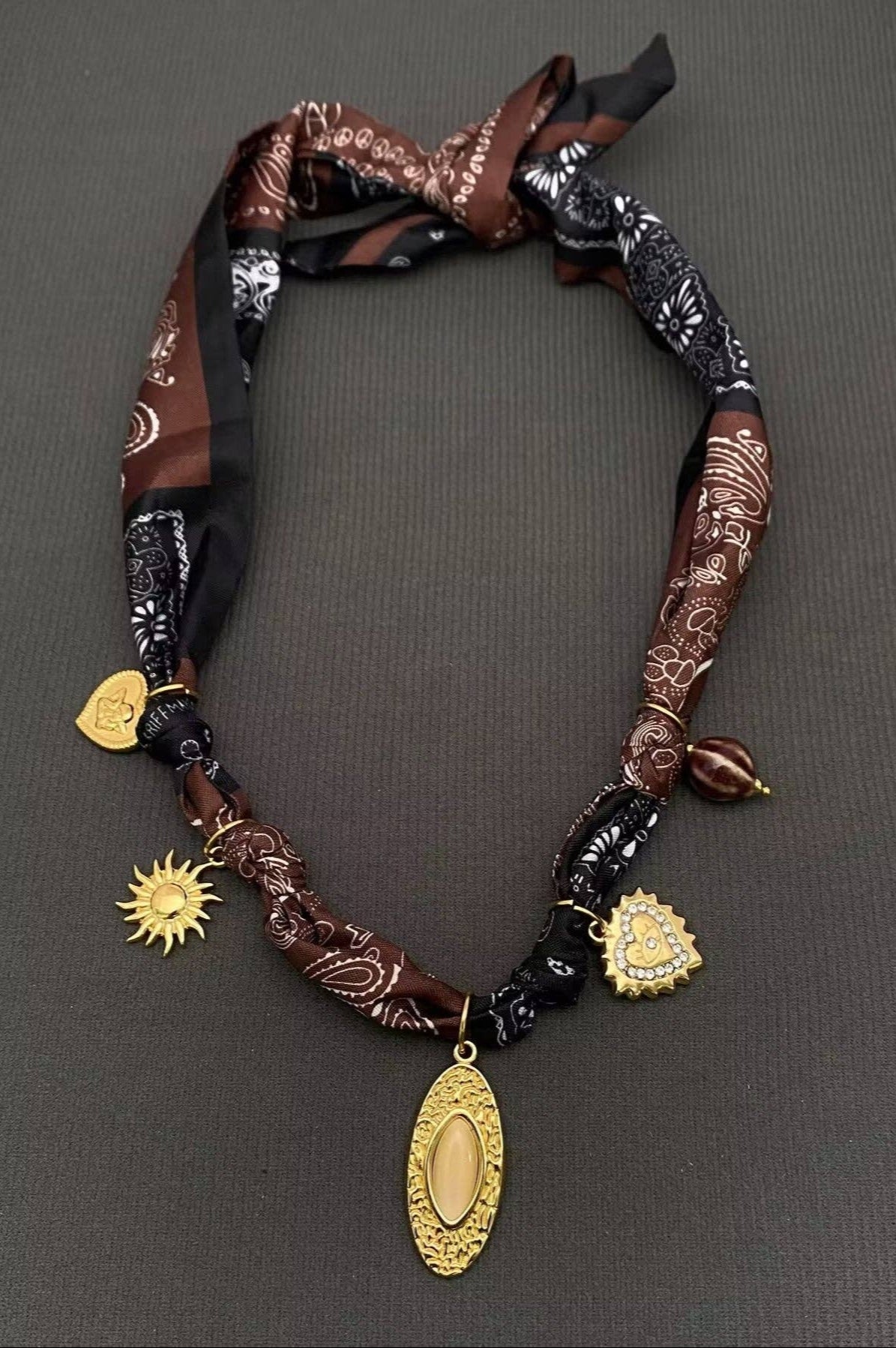 Black and Brown Scarf Charm Necklace