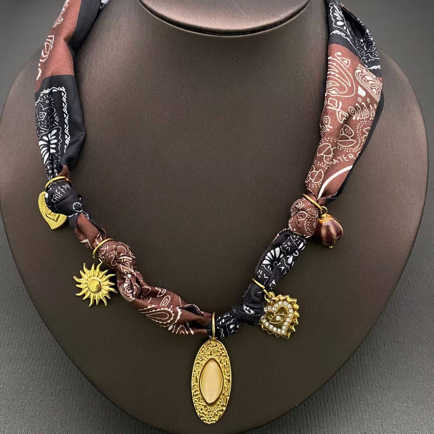 Black and Brown Scarf Charm Necklace