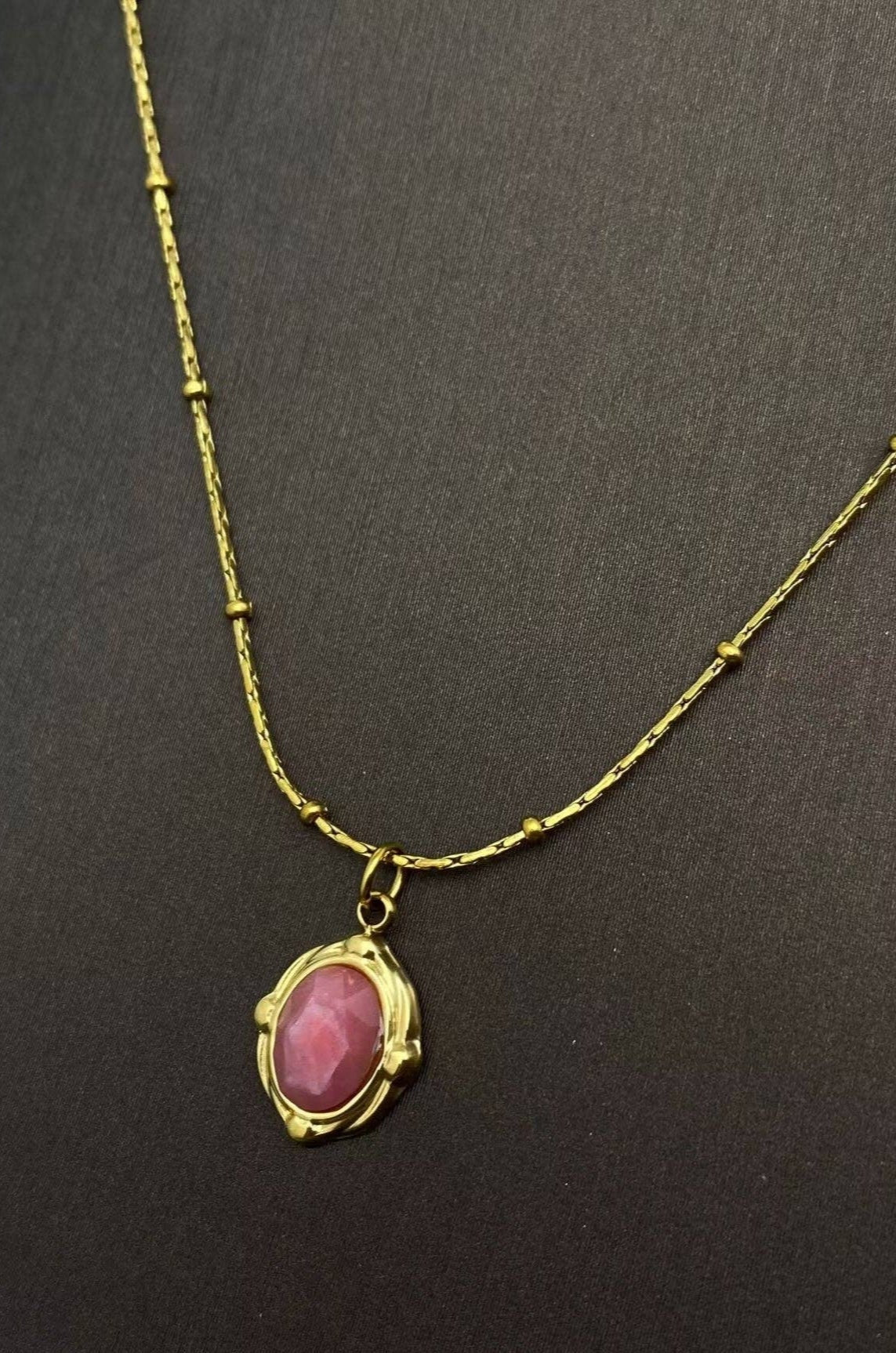 Oval Pink Stone Necklace