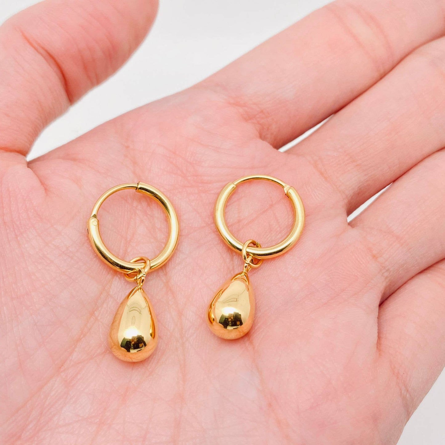 Gold Teardrop Charm Huggie