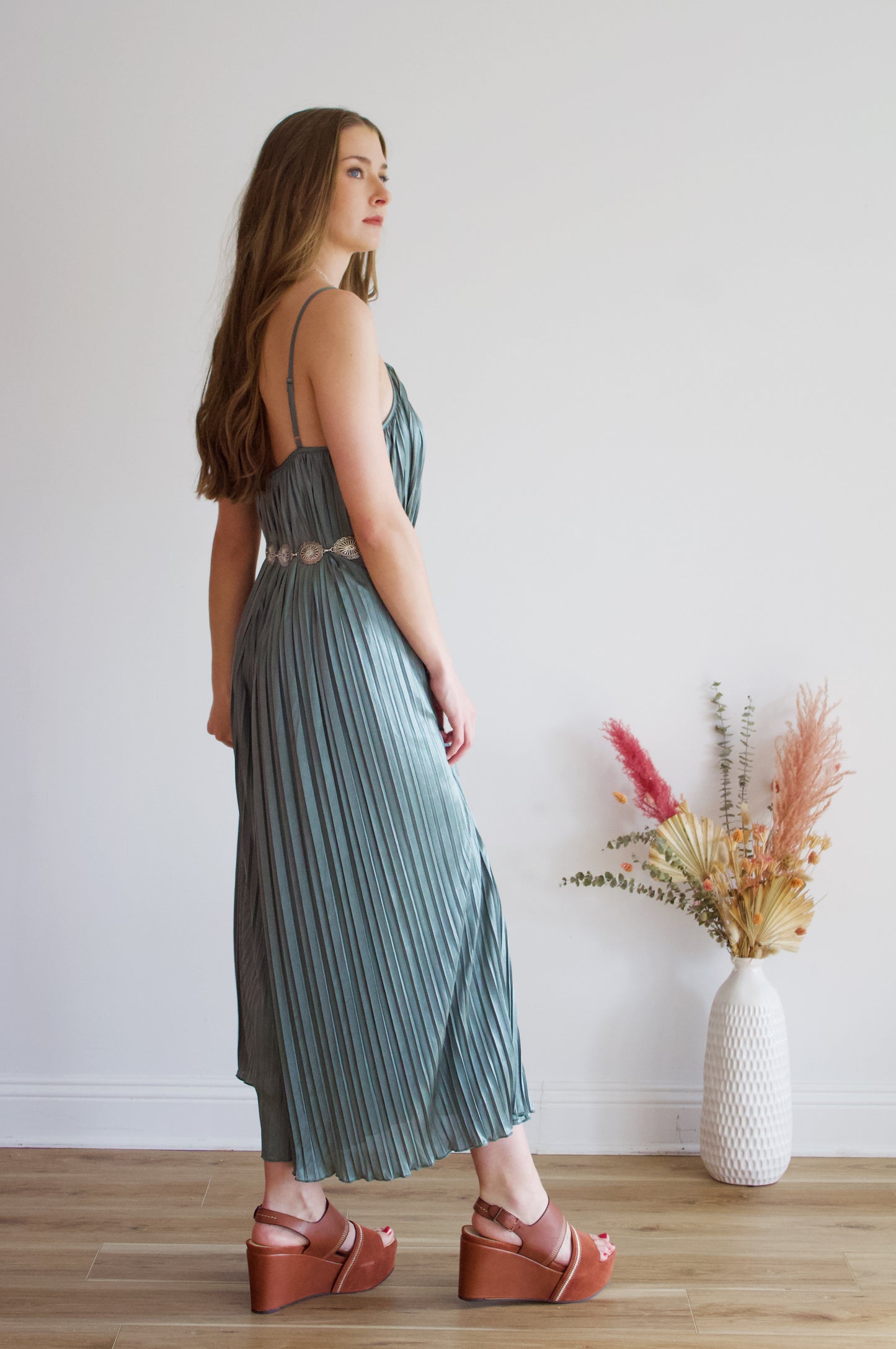 Elia Olive Pleated Jumpsuit