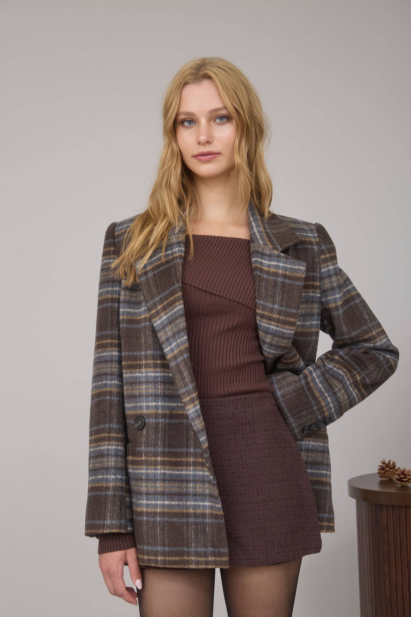 Amaka Brown Plaid Jacket