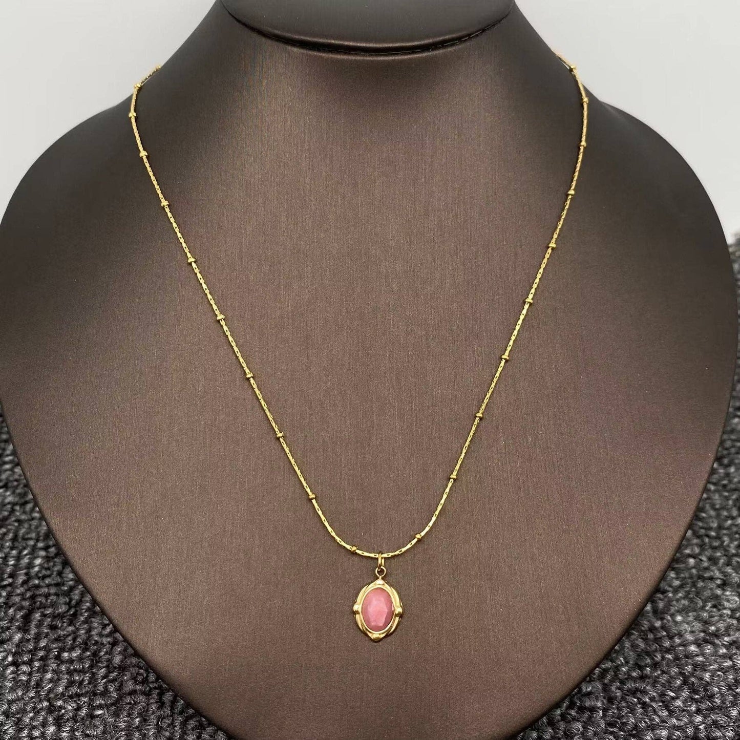Oval Pink Stone Necklace