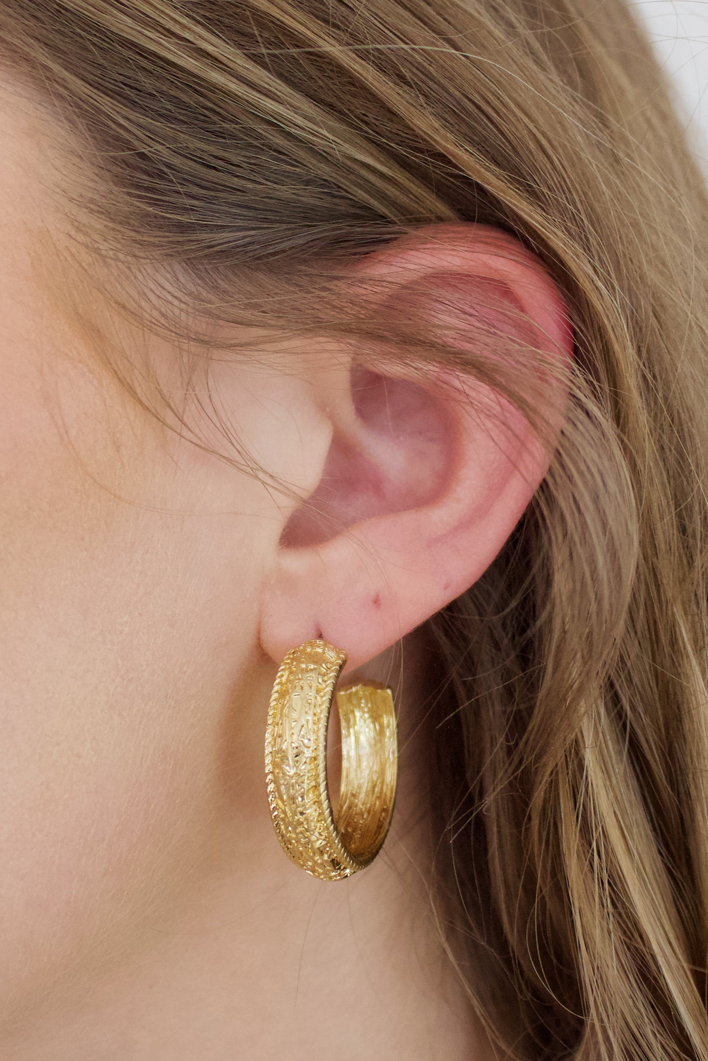 Textured Metal Open Gold Hoops