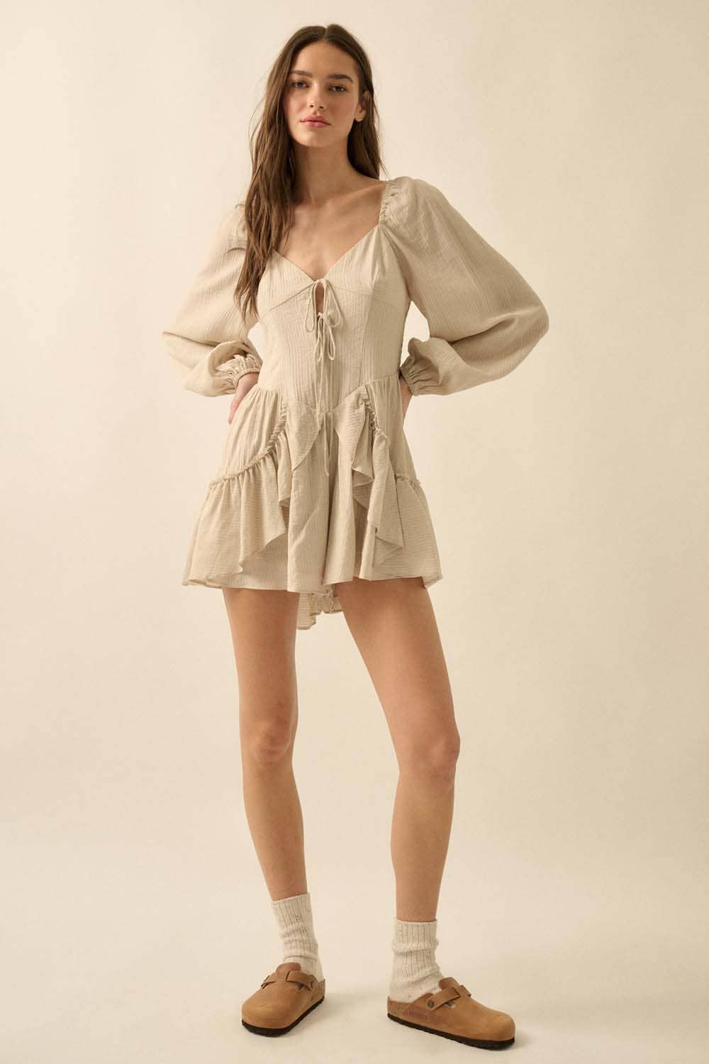 Kristin Ruffle Cream Romper