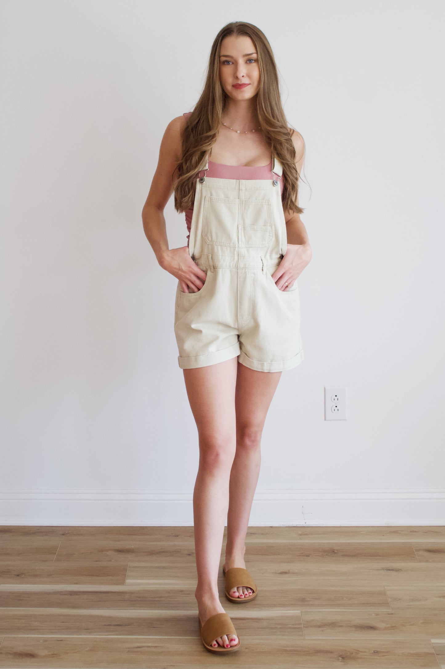 Tan Cuffed Denim Overalls