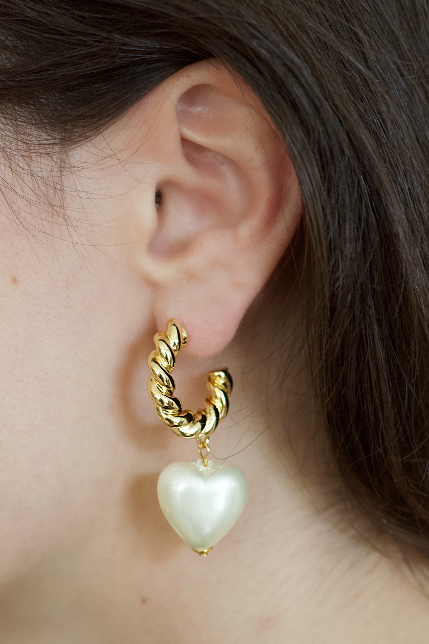 C Hoop & Pearl Heart Earring