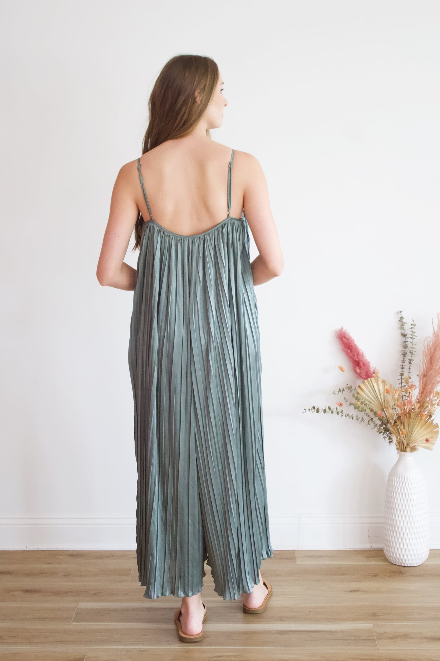 Elia Olive Pleated Jumpsuit