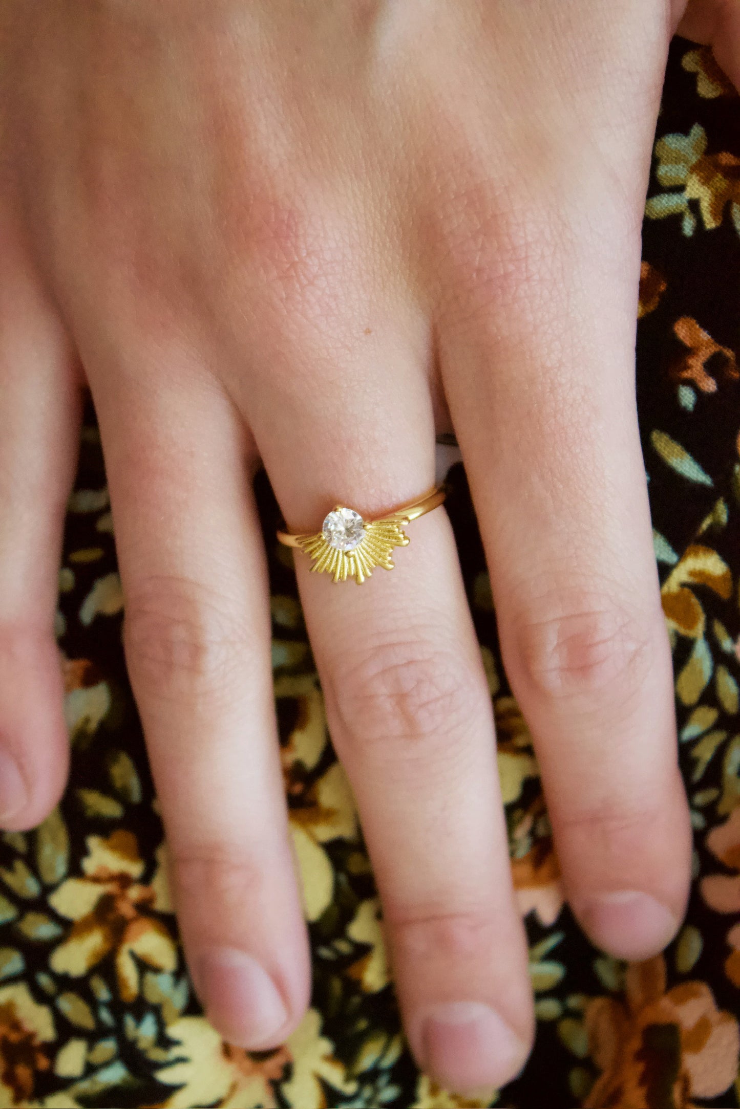 Cz Stone Sunburst Ring