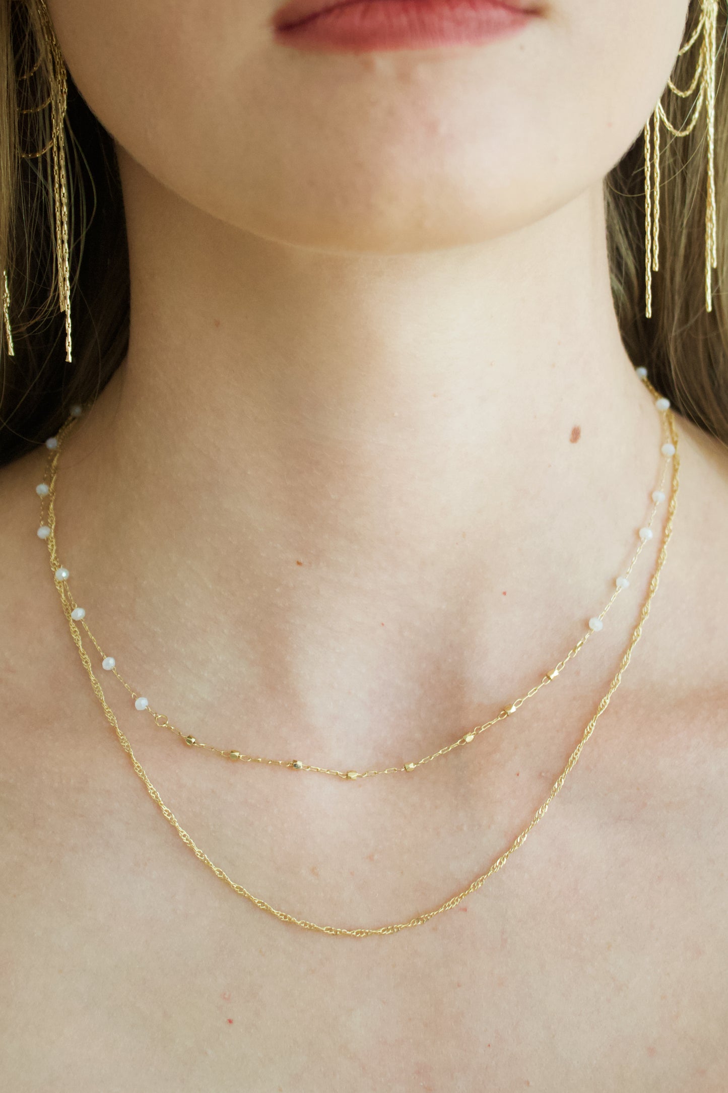 2 Layer Glass Bead & Chain Necklace