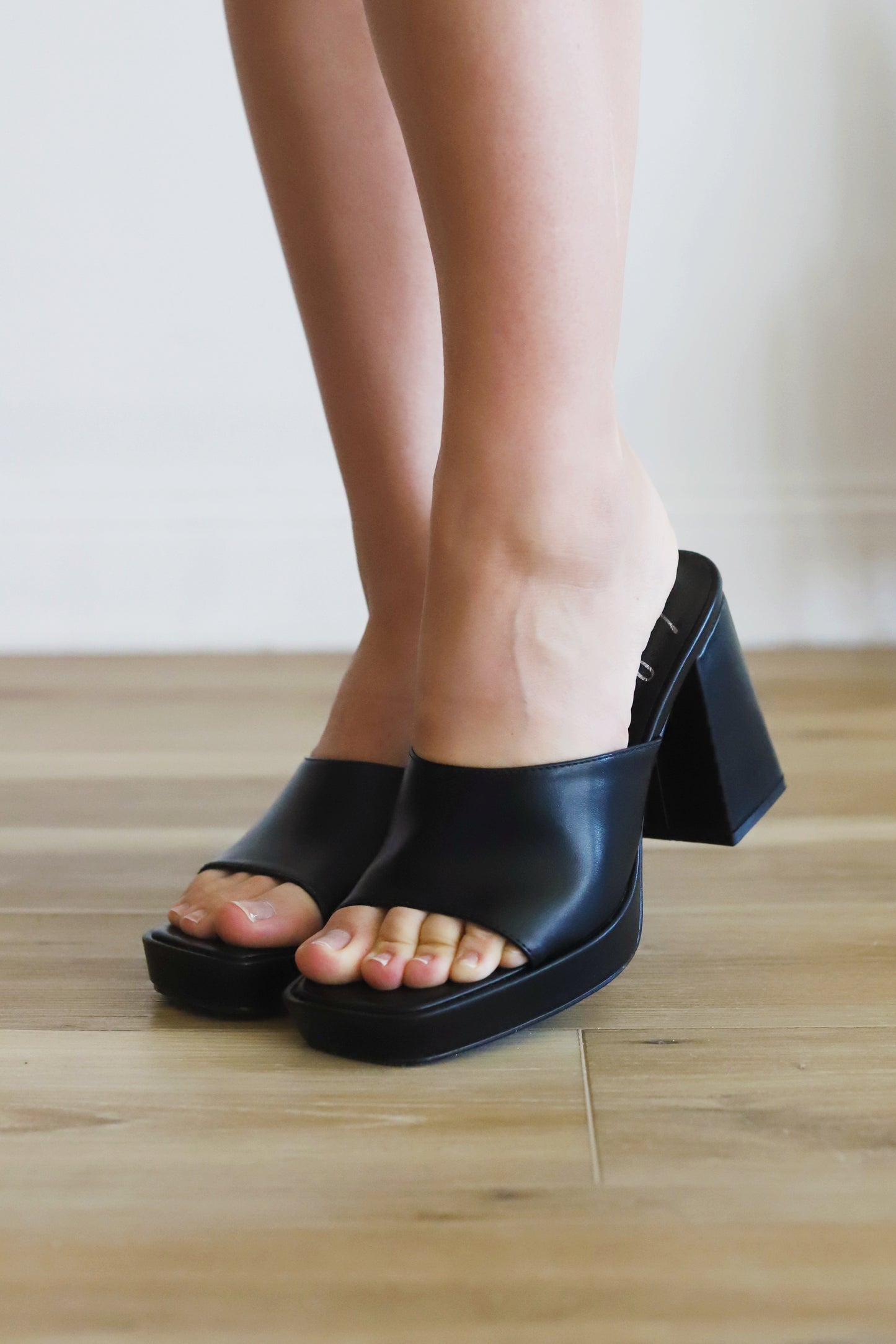 Flared Block Black Heels