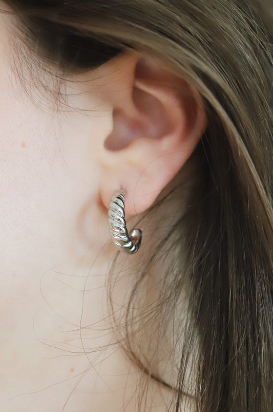 Croissant Silver Hoops
