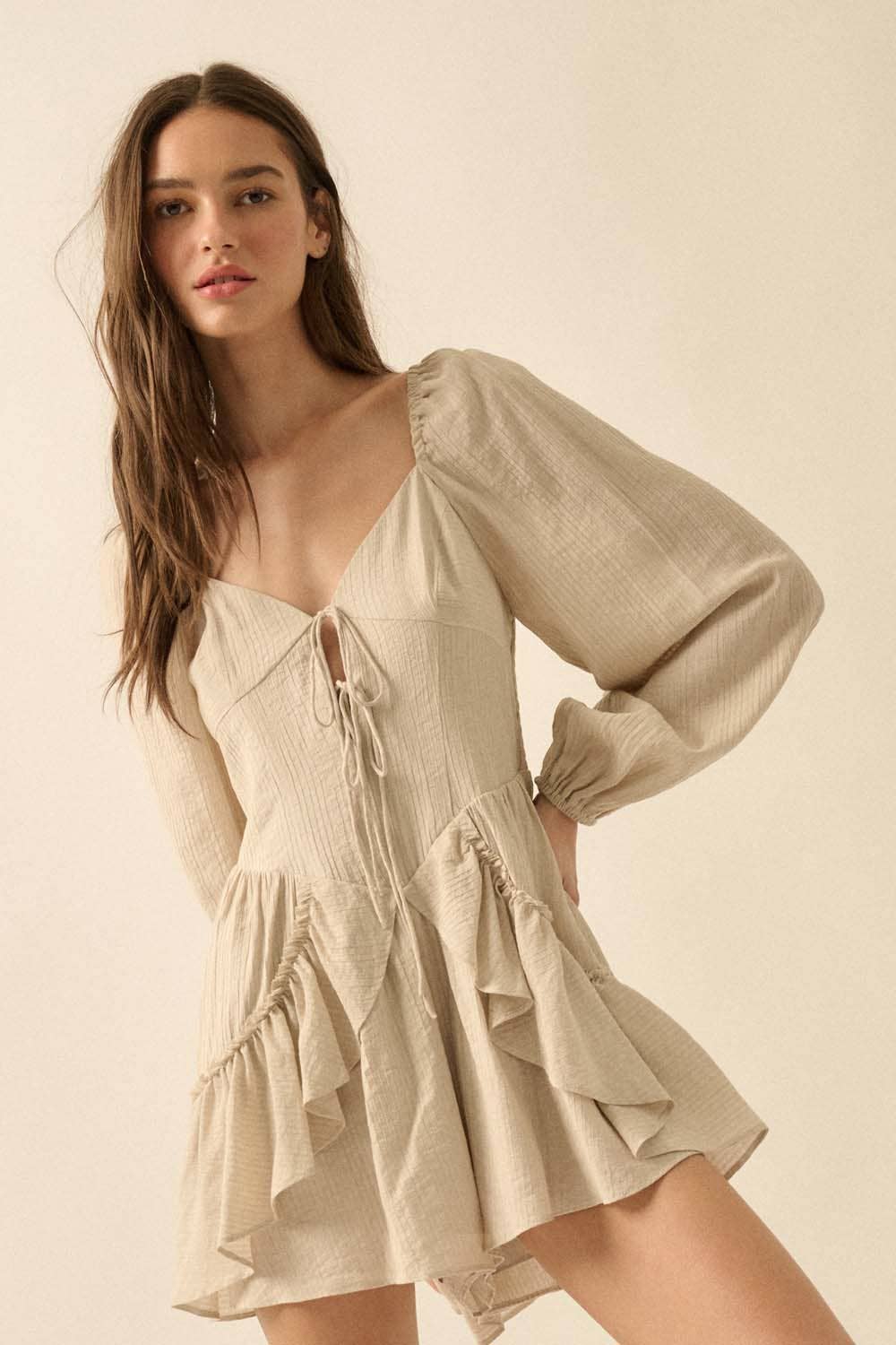Kristin Ruffle Cream Romper