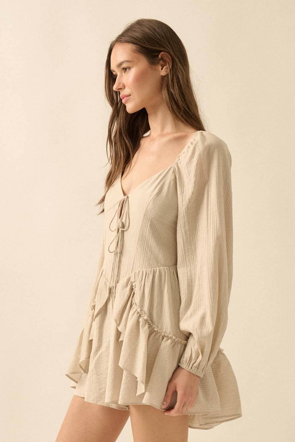 Kristin Ruffle Cream Romper