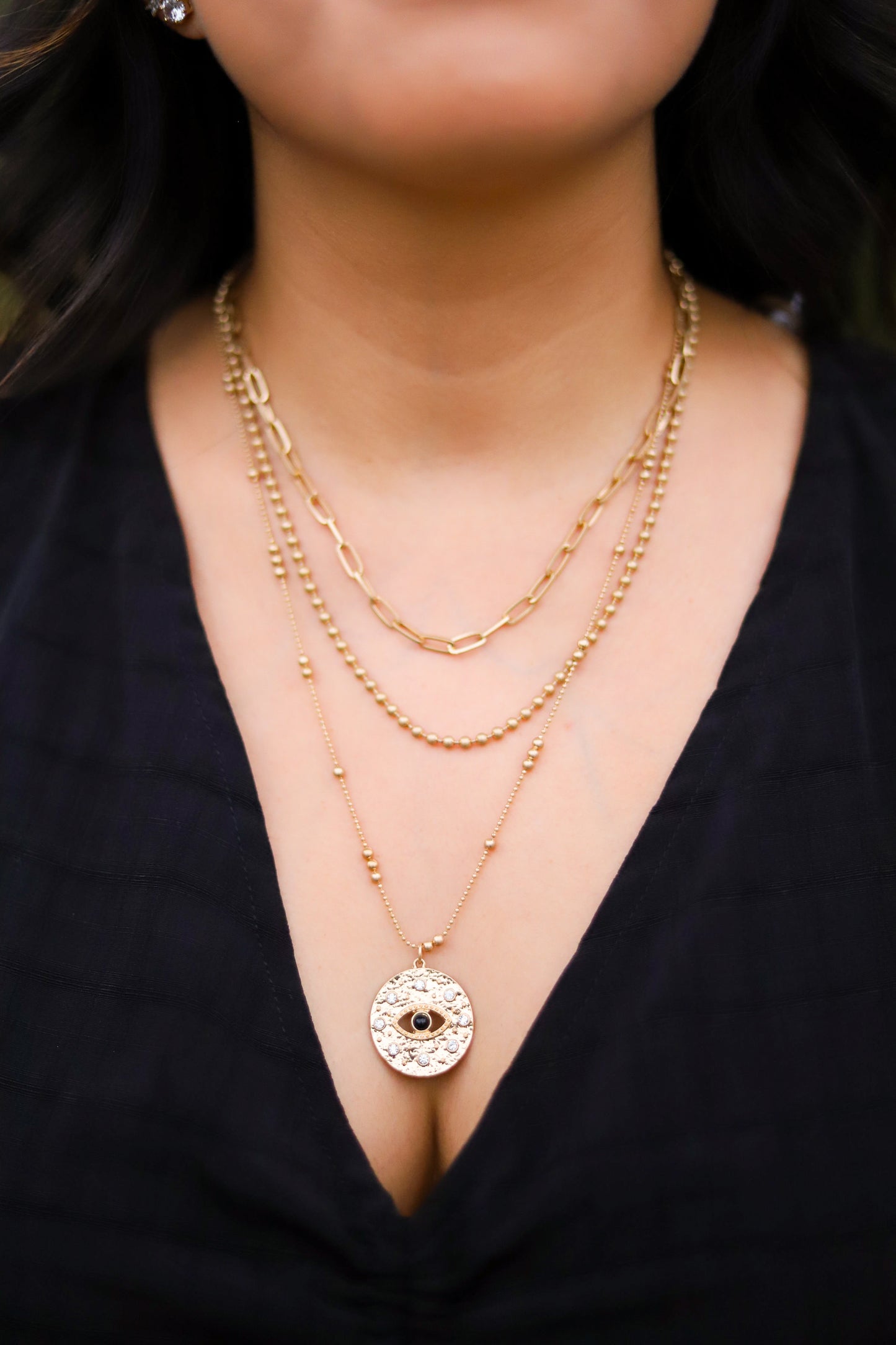 Layered Beaded Chain Evil Eye Necklace