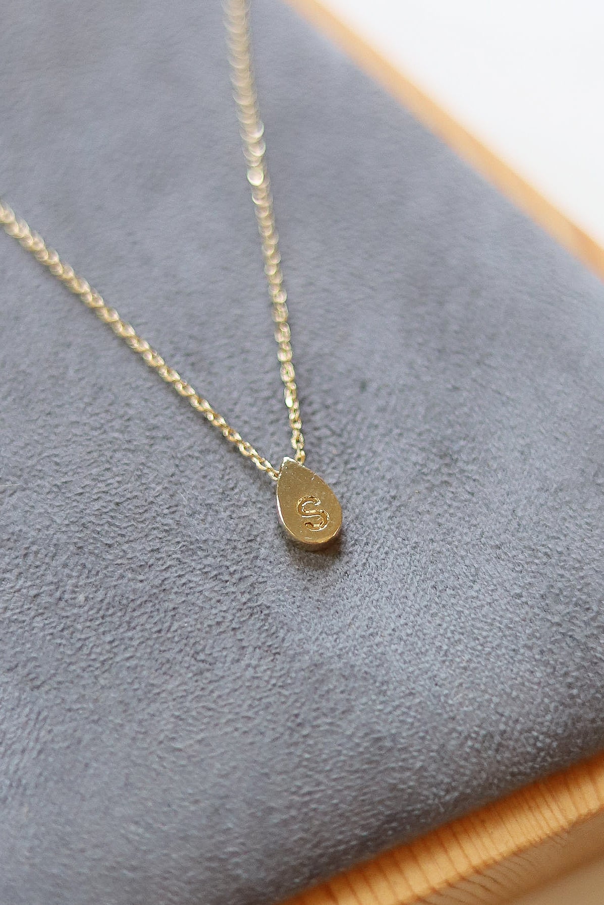 Gold Teardrop Initial Necklace