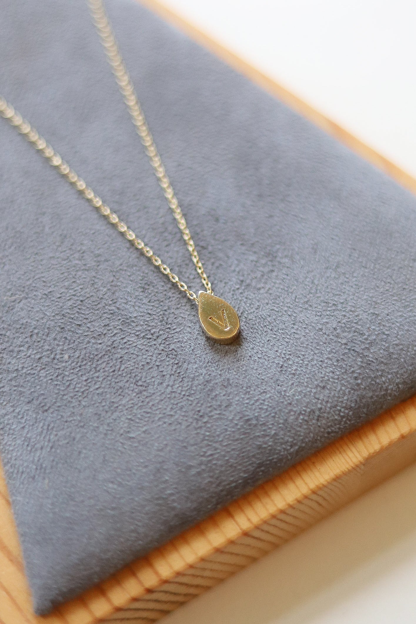 Gold Teardrop Initial Necklace