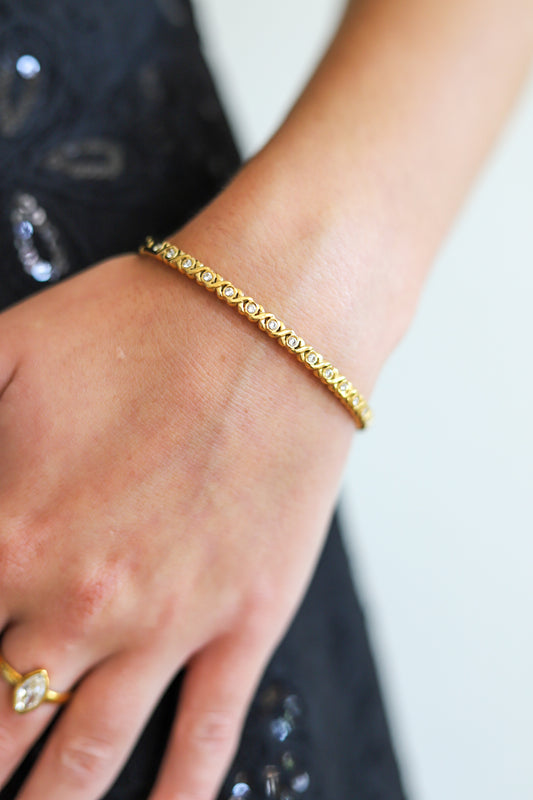 Zircon Inlaid 18K Gold Plated Stainless Steel Bangle - FGS