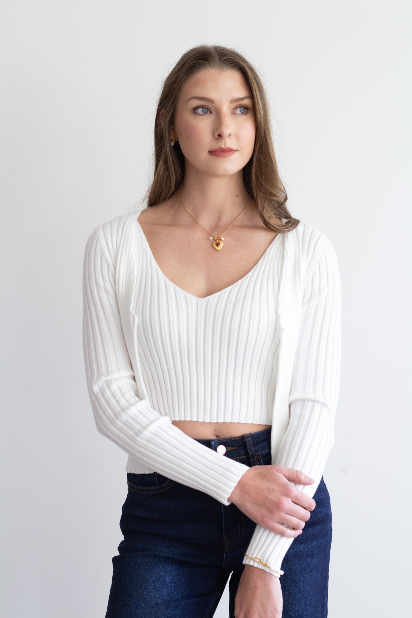 White Ribbed Cardigan & Tank Set