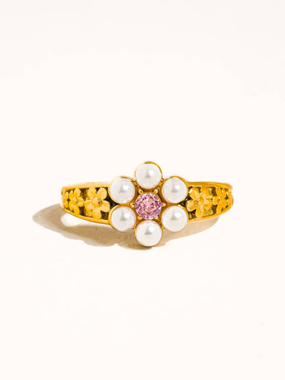 Flower Pearl Gold Ring
