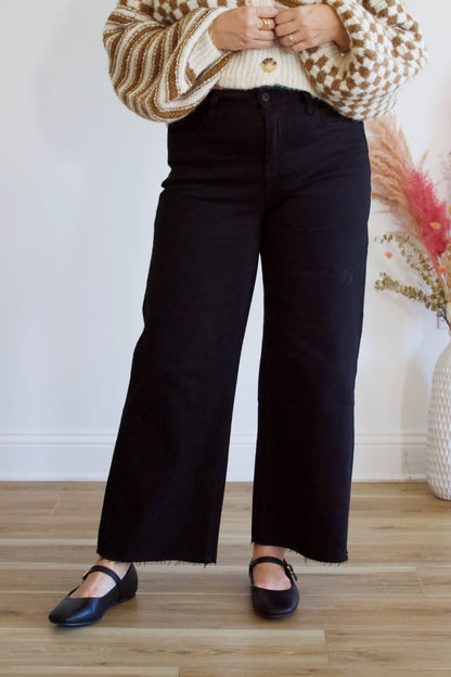 High Rise Wide Crop Black Pants