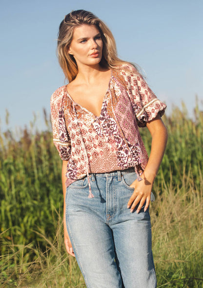 Floral Puff Sleeve V-Neck Top