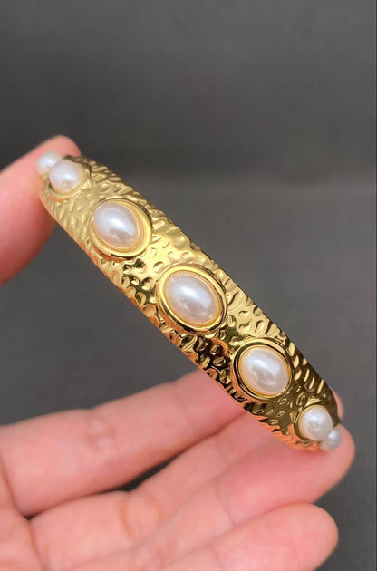 Pearl Inlaid Gold Cuff