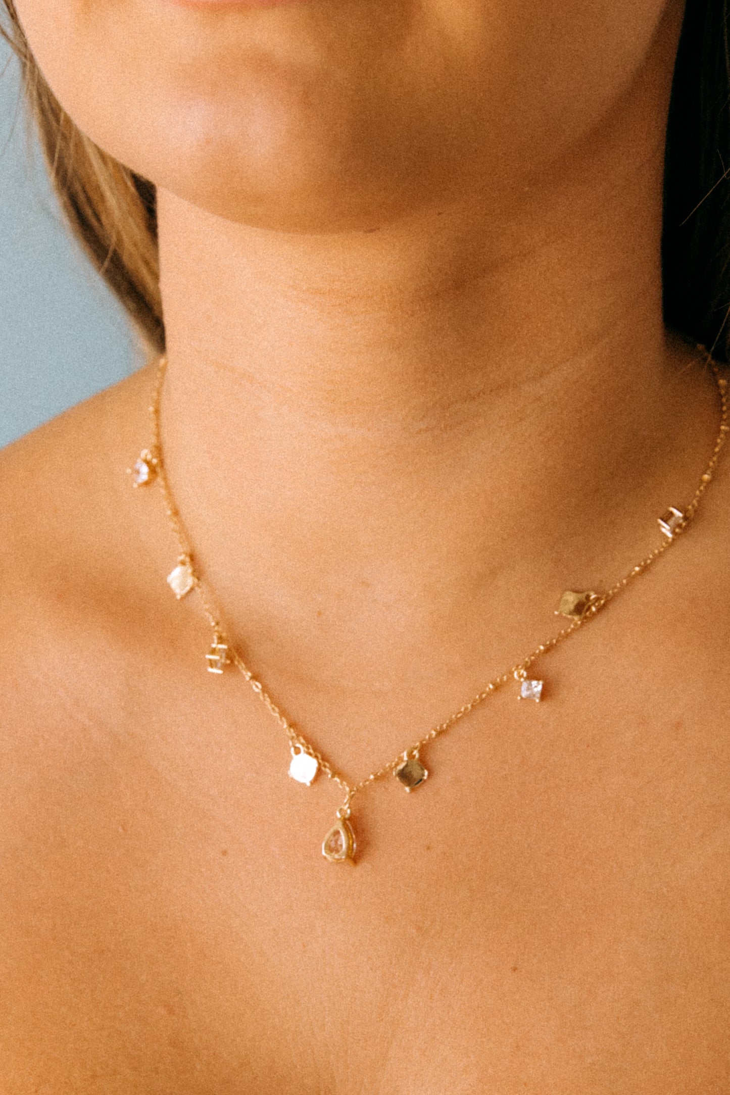 Pear Charm & Pave Necklace