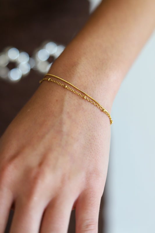 Thin Double Chain Gold Bracelet