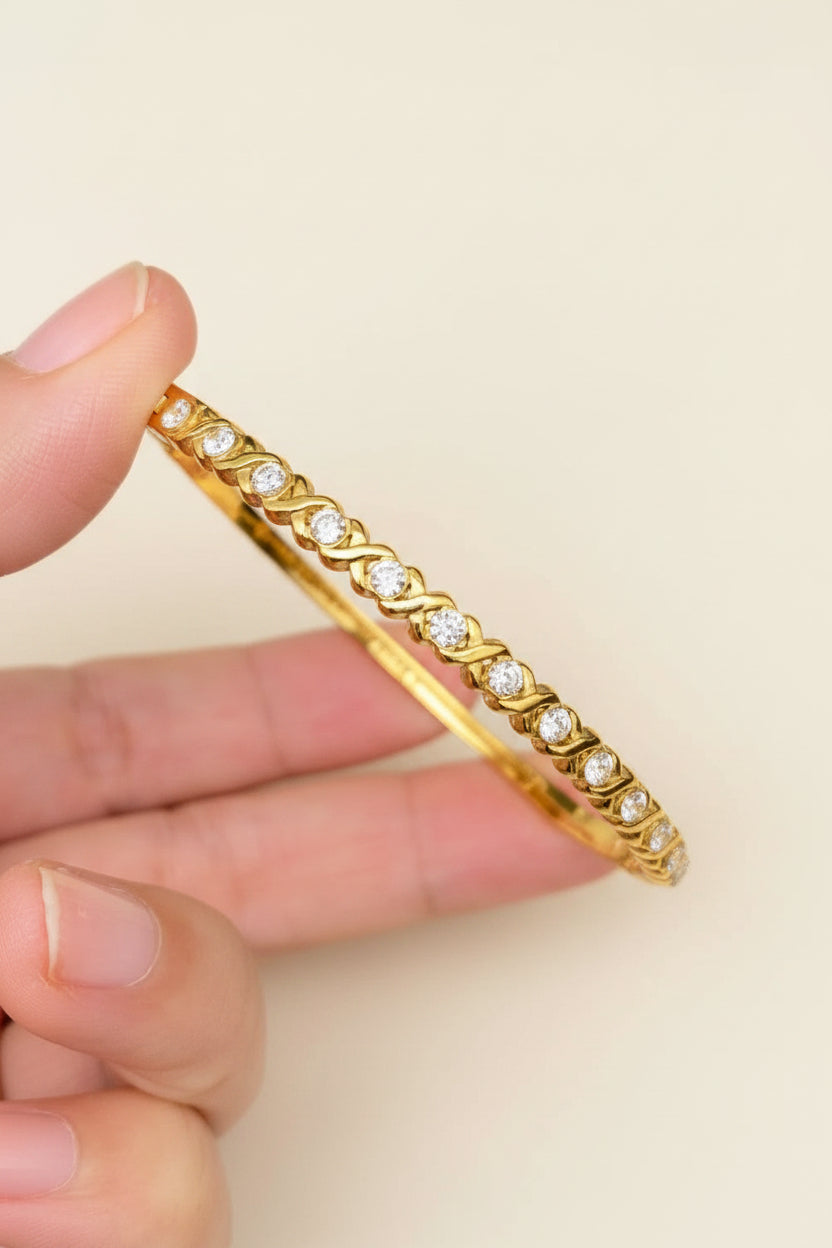 Zircon Inlaid 18K Gold Plated Stainless Steel Bangle - FGS