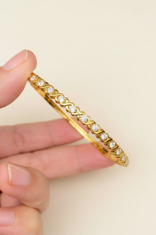 Zircon Inlaid 18K Gold Plated Stainless Steel Bangle - FGS