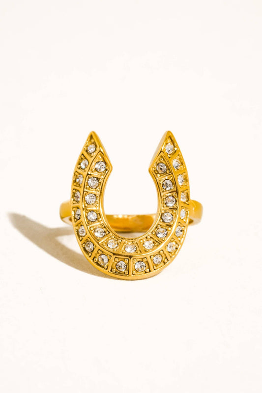 18K Gold Non-Tarnish CZ Horseshoe Ring