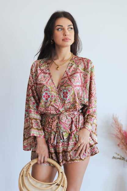 Sonya Printed Satin Romper