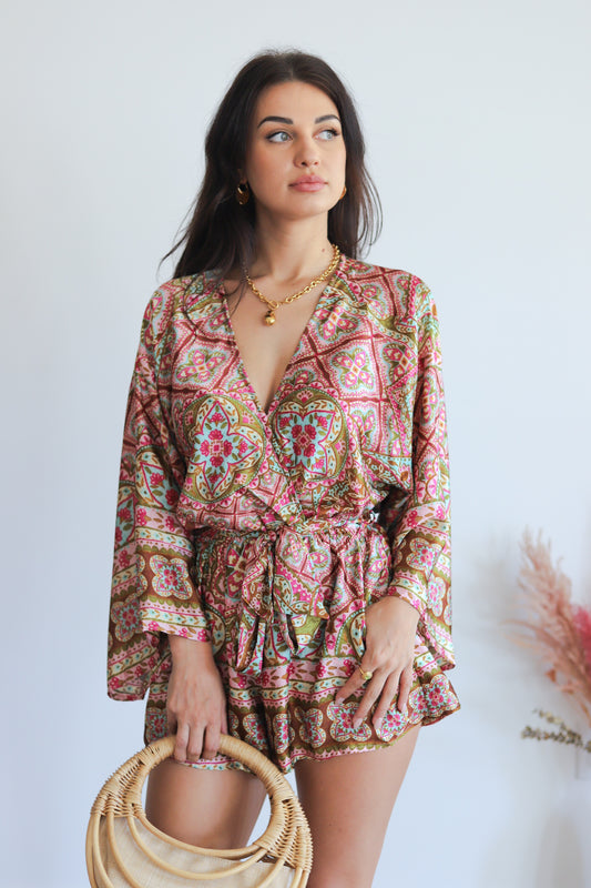 Sonya Printed Satin Romper