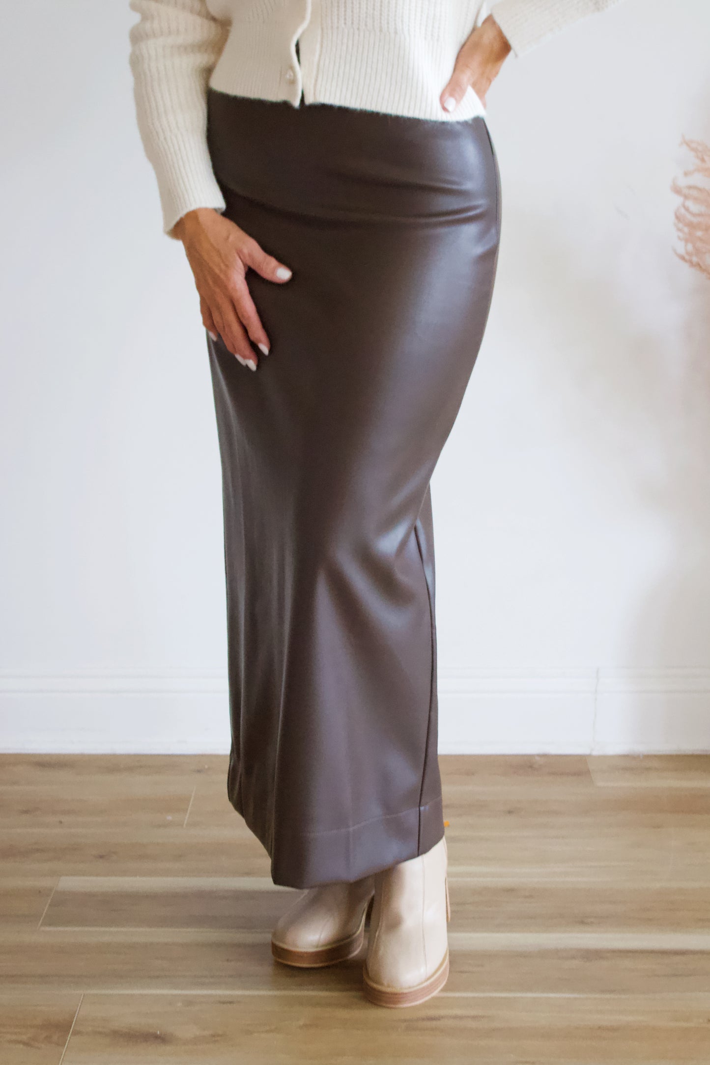 Tiana Brown Leather Maxi Skirt