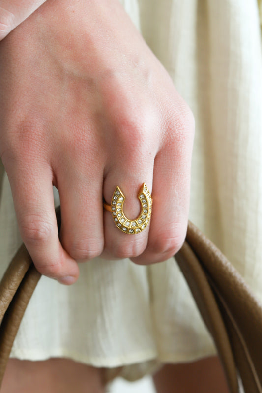 18K Gold Non-Tarnish CZ Horseshoe Ring