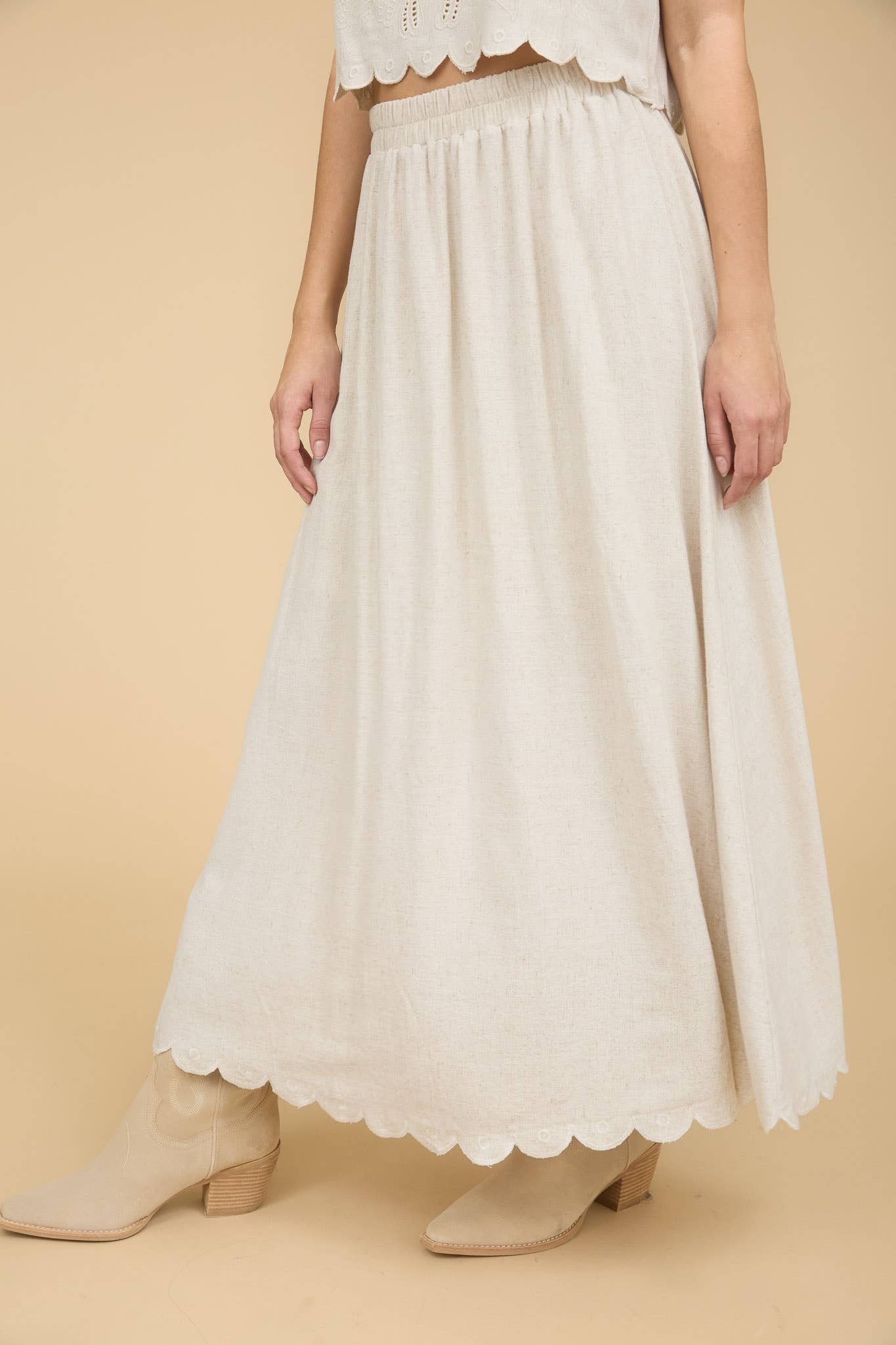 Misty Scallop Natural Midi Skirt