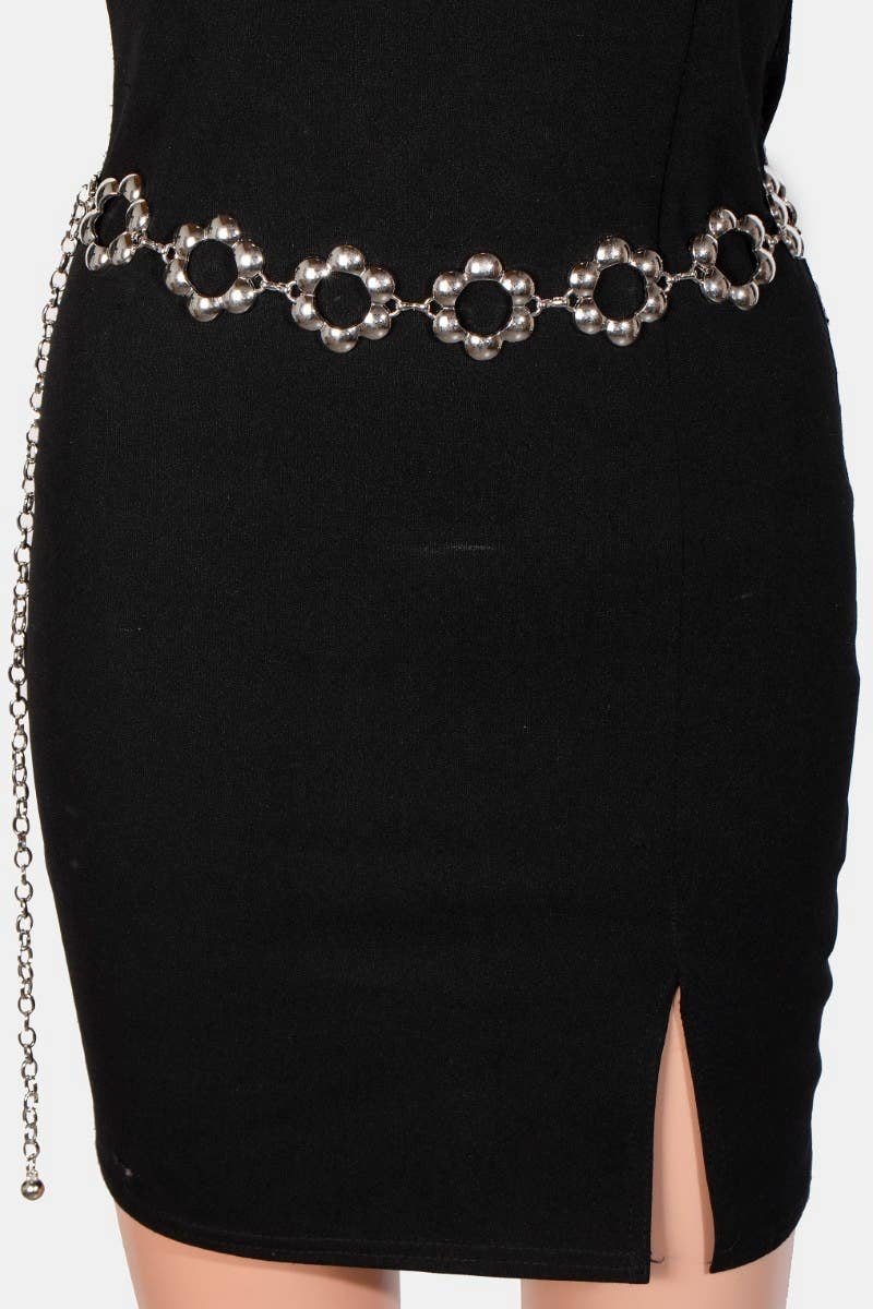 Metallic Bubble Flower Chain Belt